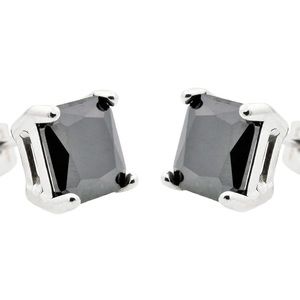 BLACKJACK Mens 7mm Black Cubic Zirconia Stainless Steel Square Stud Earrings